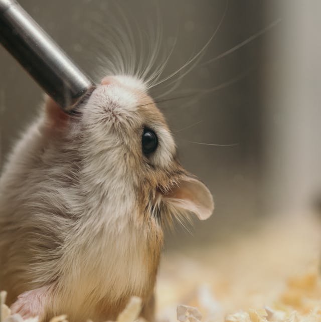 Hamster die drinkt uit een drinkfles